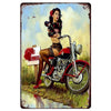 Motorcycle Pinup Girl Metal Tin Signs Reproduction Vintage Wall Decor Retro Art Tin Sign Funny Decorations for Home Bar Pub Cafe