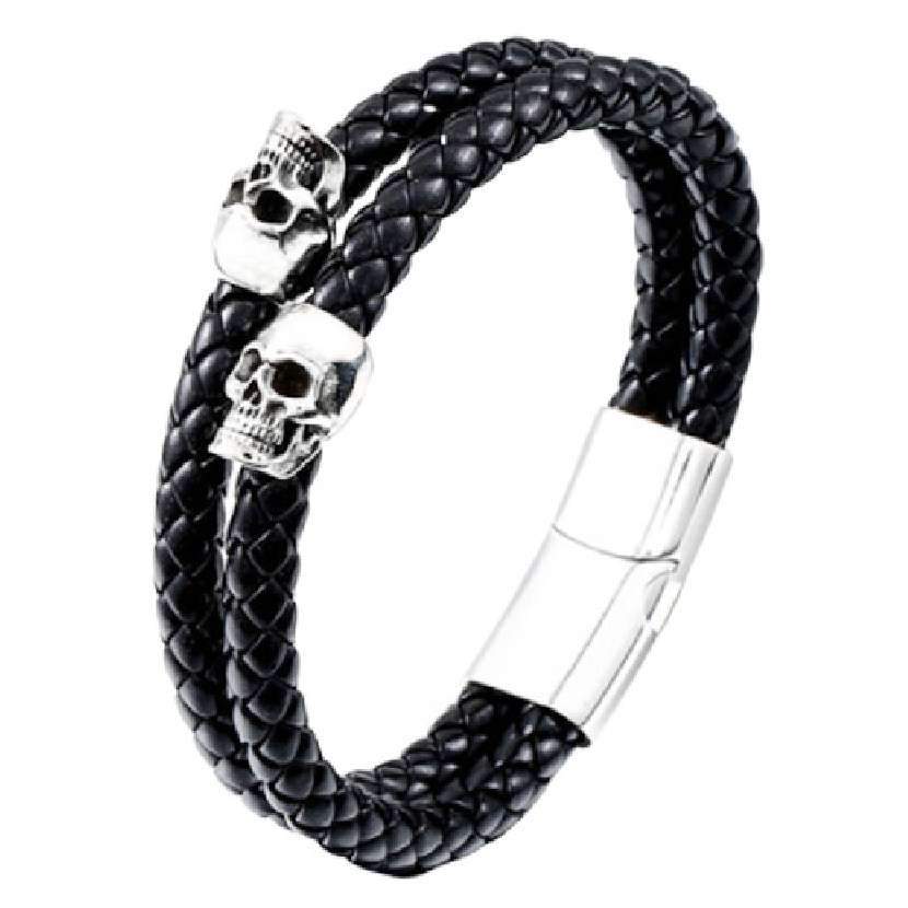 Bracelet Cuir <br> Bracelet en Cuir Noir Tête de Mort